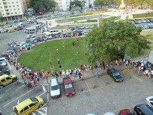Long line at ticket office