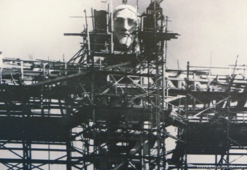 Christ the Redeemer Statue being built atop Corcovado Mountain in Brazil